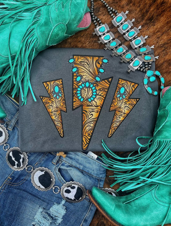 Tooled Lightening and Turquoise Tee