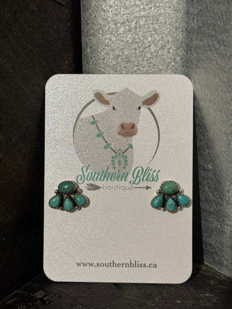 Turquoise & Sterling Silver Cluster Earrings