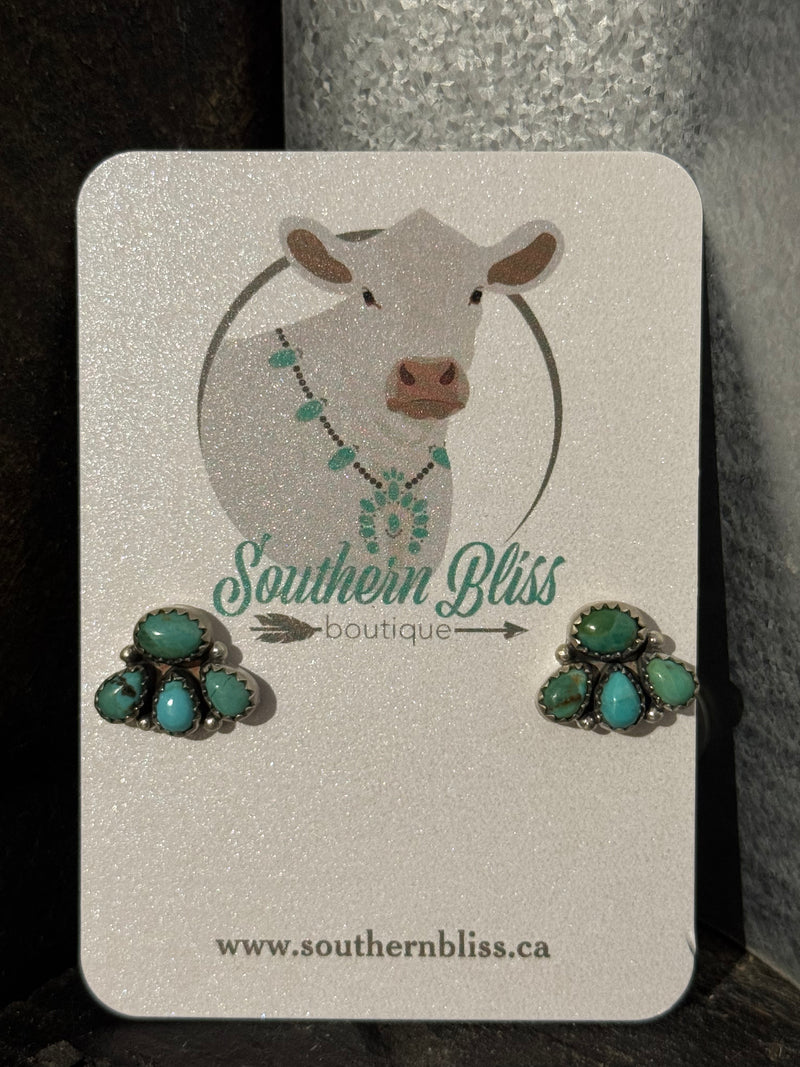 Turquoise & Sterling Silver Cluster Earrings