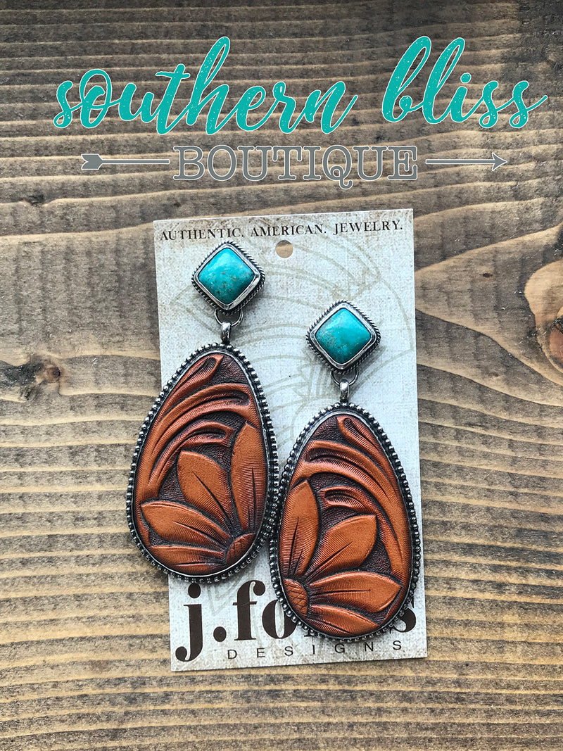 Tooled Turquoise Sunflower - SALE Earring